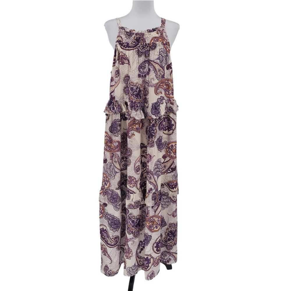 Band of the Free Paisley Maxi Dress Womens Size S Cream Purple Boho Beachy NWT